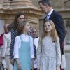 Le roi Felipe VI et la reine Letizia d'Espagne, leurs filles l'infante Sofia et la princesse Leonor des Asturies (photo), ainsi que le roi Juan Carlos Ier et la reine Sofia étaient réunis à Palma de Majorque le 1er avril 2018 pour la messe de Pâques.