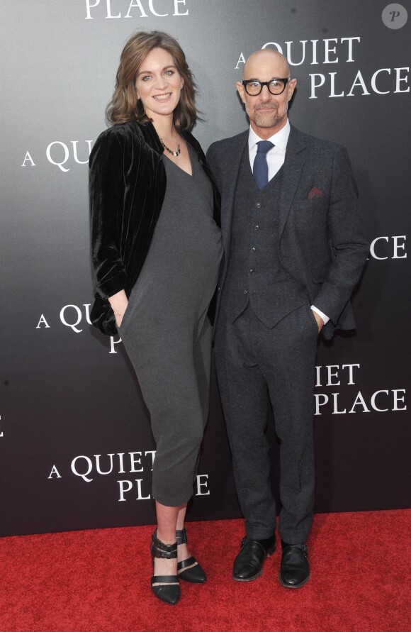 Felicity Blunt enceinte et Stanley Tucci - Avant-première de 'A Quiet Place' au Loews Lincoln Square à New York. Le 2 avril 2018.