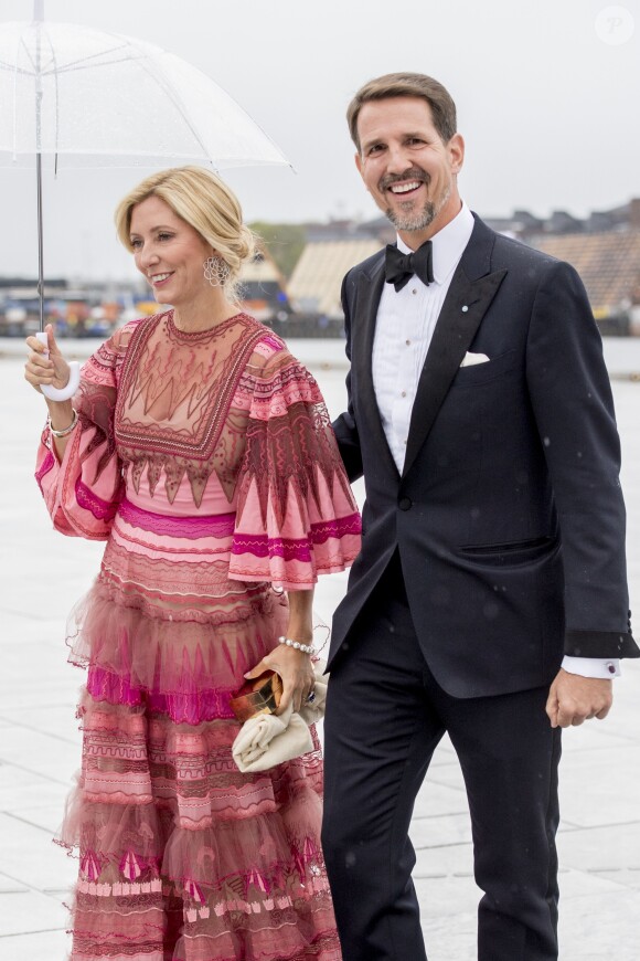 La princesse Marie-Chantal et le prince Pavlos de Grèce au dîner de gala du 80e anniversaire du roi Harald V et de la reine Sonja de Norvège à Oslo le 10 mai 2017