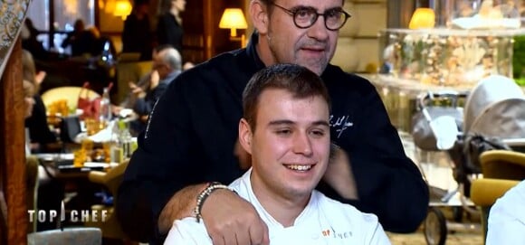Michel Sarran et Adrien dans "Top Chef" (M6), épisode diffusé mercredi 11 avril 2018.