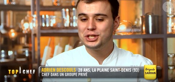 Adrien dans "Top Chef" (M6), épisode diffusé mercredi 11 avril 2018.