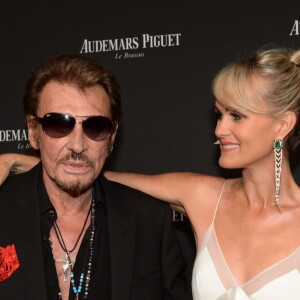 Exclusif - Johnny Hallyday et sa femme Laeticia Hallyday - La maison Audemars Piguet a célébré le lancement de la nouvelle Millenary Femme au Carreau du Temple à Paris le 6 juillet 2015