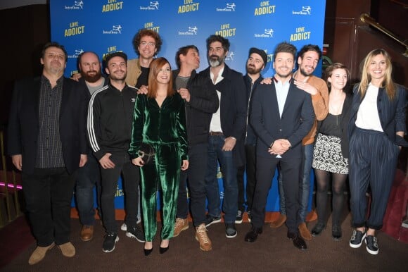 Guy Lecluyse, Gael Mectoob, Jérôme Niel, Baptiste Lorber, Melanie Bernier, Marc Lavoine, Frank Bellocq, Kev Adams et Sveva Alviti - Avant-première du film "Love Addict" au cinéma Gaumont Champs-Elysées Marignan à Paris, le 16 avril 2018. © Coadic Guirec/Bestimage