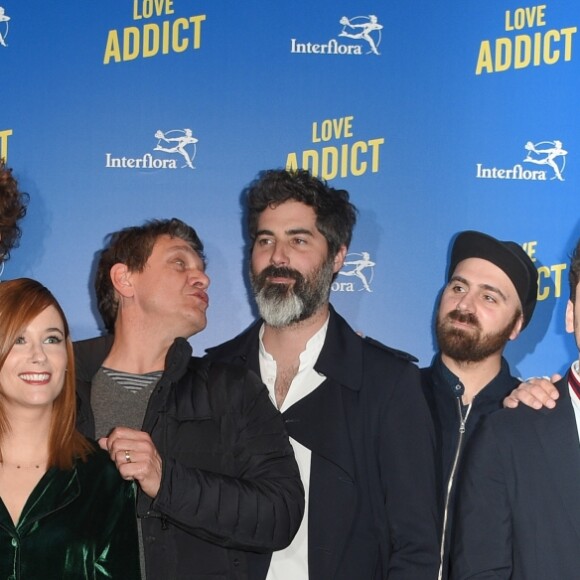 Guy Lecluyse, Gael Mectoob, Jérôme Niel, Baptiste Lorber, Melanie Bernier, Marc Lavoine, Frank Bellocq, Kev Adams et Sveva Alviti - Avant-première du film "Love Addict" au cinéma Gaumont Champs-Elysées Marignan à Paris, le 16 avril 2018. © Coadic Guirec/Bestimage