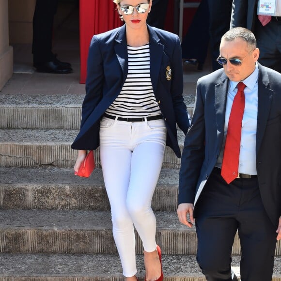 La princesse Charlene et Albert de Monaco assistent à la finale du Rolex Monte Carlo Masters 2018 qui a opposé l'Espagnol Rafael Nadal au Japoais Kei Nishikori au Monte Carlo Country Club à Roquebrune Cap Martin le 21 avril 2018. Rafael Nadal a remporté pour la 11eme fois le tournoi en battant son adversaire en 2 sets. © Bruno Bébert/Bestimage