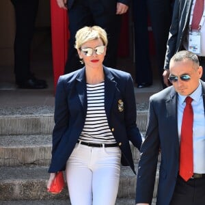 La princesse Charlene et Albert de Monaco assistent à la finale du Rolex Monte Carlo Masters 2018 qui a opposé l'Espagnol Rafael Nadal au Japoais Kei Nishikori au Monte Carlo Country Club à Roquebrune Cap Martin le 21 avril 2018. Rafael Nadal a remporté pour la 11eme fois le tournoi en battant son adversaire en 2 sets. © Bruno Bébert/Bestimage