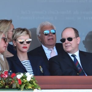 La princesse Charlene et Albert de Monaco assistent à la finale du Rolex Monte Carlo Masters 2018 qui a opposé l'Espagnol Rafael Nadal au Japoais Kei Nishikori au Monte Carlo Country Club à Roquebrune Cap Martin le 21 avril 2018. Rafael Nadal a remporté pour la 11eme fois le tournoi en battant son adversaire en 2 sets. © Bruno Bébert/Bestimage