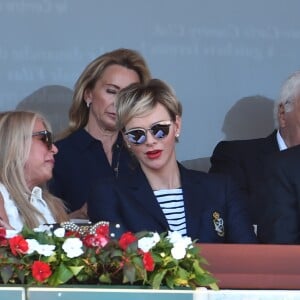 La princesse Charlene et Albert de Monaco assistent à la finale du Rolex Monte Carlo Masters 2018 qui a opposé l'Espagnol Rafael Nadal au Japoais Kei Nishikori au Monte Carlo Country Club à Roquebrune Cap Martin le 21 avril 2018. Rafael Nadal a remporté pour la 11eme fois le tournoi en battant son adversaire en 2 sets. © Bruno Bébert/Bestimage