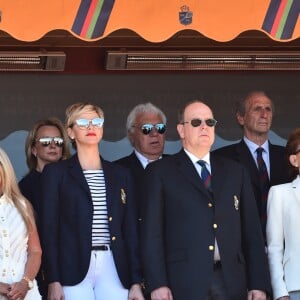 La princesse Charlene et Albert de Monaco assistent à la finale du Rolex Monte Carlo Masters 2018 qui a opposé l'Espagnol Rafael Nadal au Japoais Kei Nishikori au Monte Carlo Country Club à Roquebrune Cap Martin le 21 avril 2018. Rafael Nadal a remporté pour la 11eme fois le tournoi en battant son adversaire en 2 sets. © Bruno Bébert/Bestimage