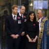 Le prince William avec le prince Harry et Meghan Markle lors de la cérémonie commémorative de l'ANZAC Day à l'abbaye de Westminster à Londres le 25 avril 2018.