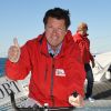 Exclusif - Christian Estrosi, le maire de Nice et sa femme Laura Tenoudji ont embarqué sur le bateau de Francis Joyon, "Idec" dans le cadre de la Nice UltiMed à Nice le 30 avril 2018. Pour la 1ère fois dans la Baie des Anges, une course va confronter l'élite des skippers de la Course au Large, sur les plus grands bateaux de course à la voile au monde : les Ultimes. © Bruno Bebert / Bestimage