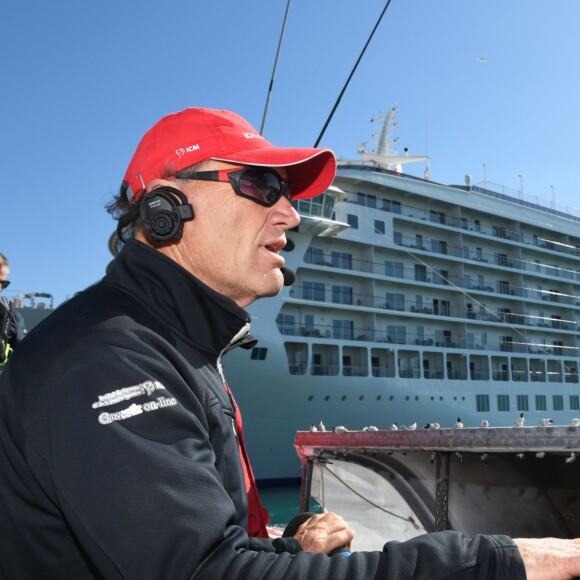 Exclusif - Francis Joyon, sur son bateau "Idec" dans le cadre de la Nice UltiMed à Nice le 30 avril 2018. Pour la 1ère fois dans la Baie des Anges, une course va confronter l'élite des skippers de la Course au Large, sur les plus grands bateaux de course à la voile au monde : les Ultimes. © Bruno Bebert / Bestimage