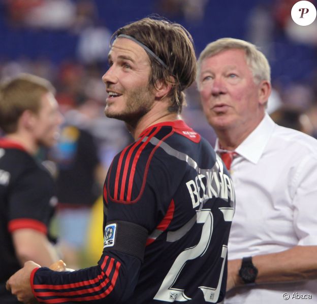 David Beckham et Sir Alex Ferguson pendant le match MLS All Stars Vs Manchester United à la Red Bull Arena de Harrison, 27 juillet 2011