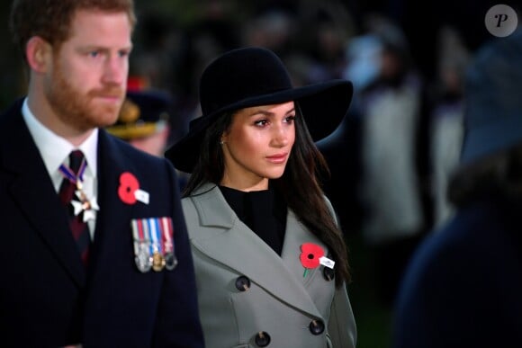 Le prince Harry et Meghan Markle lors des commémorations de l'ANZAC Day à Londres le 25 avril 2018