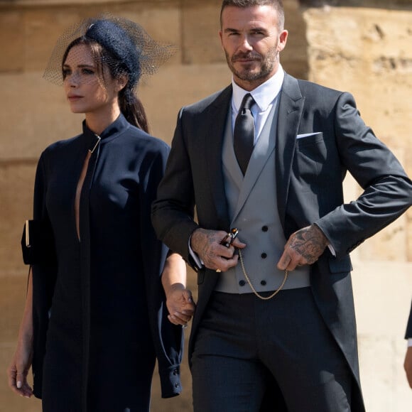 David Beckham et sa femme Victoria - Les invités à la sortie de la chapelle St. George au château de Windsor, Royaume Uni, le 19 mai 2018.