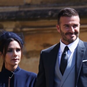 David Beckham, sa femme Victoria et Jonny Wilkinson - Les invités arrivent à la chapelle St. George pour le mariage du prince Harry et de Meghan Markle au château de Windsor, Royaume Uni, le 19 mai 2018.