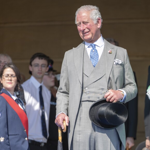 La duchesse Meghan de Sussex (Meghan Markle), vêtue d'une robe Goat, et le prince Harry prenaient part le 22 mai 2018 à une garden party organisée dans les jardins de Buckingham Palace dans le cadre des célébrations du 70e anniversaire du prince Charles. A cinq mois de la date (14 novembre 2018), le rassemblement honorait ses patronages, associations et rôles militaires.
