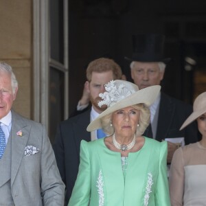 La duchesse Meghan de Sussex (Meghan Markle), vêtue d'une robe Goat, et le prince Harry prenaient part le 22 mai 2018 à une garden party organisée dans les jardins de Buckingham Palace dans le cadre des célébrations du 70e anniversaire du prince Charles. A cinq mois de la date (14 novembre 2018), le rassemblement honorait ses patronages, associations et rôles militaires.