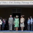 Le prince Harry, duc de Sussex, le prince Charles, prince de Galles, Camilla Parker Bowles, duchesse de Cornouailles, Meghan Markle, duchesse de Sussex lors de la garden party pour les 70 ans du prince Charles au palais de Buckingham à Londres. Le 22 mai 2018.