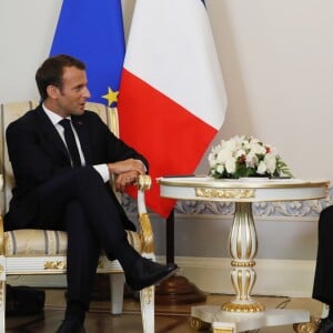 Le président français Emmanuel Macron a été reçu par Vladimir Poutine au palais Constantin à Saint-Petersbourg. Le 24 mai 2018.