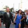 Le DJ David Guetta et sa compagne Jessica Ledon arrivent au mariage d'Isabela Rangel et David Grutman à Miami le 23 avril 2016. © CPA/Bestimage
