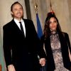Le DJ David Guetta et sa compagne Jessica Ledon arrivent au dîner d'état donné en l'honneur du président cubain Raul Castro au palais de l'Elysée à Paris, le 1er février 2016. © Dominique Jacovides/Bestimage