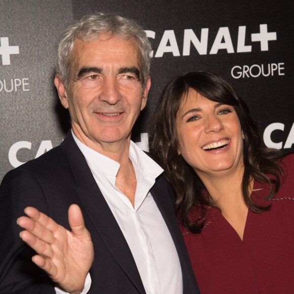 Raymond Domenech et sa compagne Estelle Denis - Soirée des animateurs du Groupe Canal+ au Manko à Paris. Le 3 février 2016 03/02/2016 - Paris
