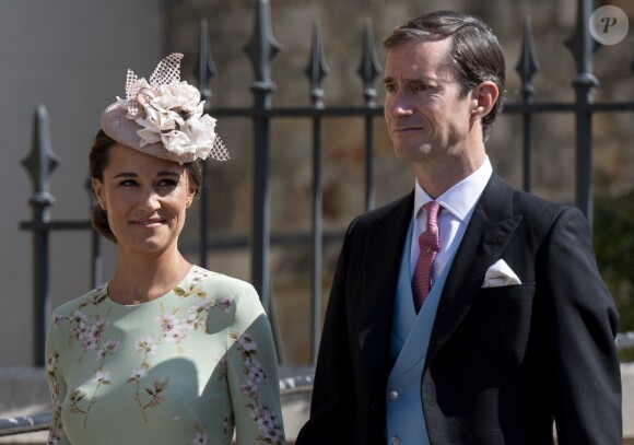 James Matthews et sa femme Pippa Middleton, enceinte - Les invités arrivent à la chapelle St. George pour le mariage du prince Harry et de Meghan Markle au château de Windsor, le 19 mai 2018.