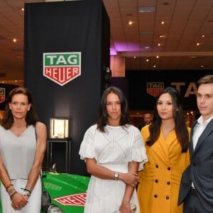 L'acteur et pilote Patrick Dempsey, la princesse Stéphanie de Monaco, Pauline Ducruet, Marie Chevallier, la fiancée de Louis Ducruet, Louis Ducruet et Camille Gottlieb - Présentation de la carte routière restaurée ayant appartenu au prince Albert 1er de Monaco et présentation du nouveau modèle de montre Tag Heuer Monaco Gulf édition spéciale 50e anniversaire, au musée de la collection des voitures anciennes du prince de Monaco le 12 juin 2018. © Bruno Bebert/Bestimage