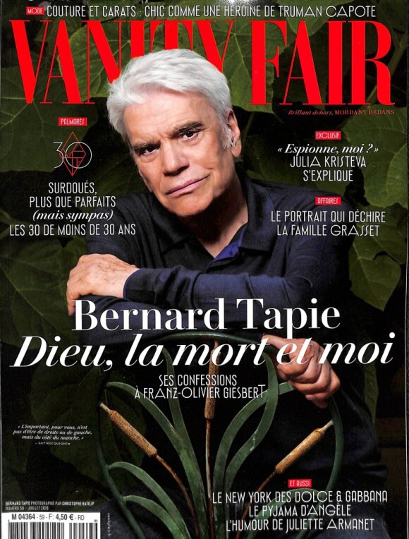 Bernard Tapie en couverture du magazine "Vanity Fair", numéro de juillet 2018.