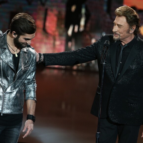 Exclusif - Kendji Girac et Johnny Hallyday - Enregistrement de l'émission Spécial Johnny Hallyday, "Johnny, la soirée événement", qui sera diffusée sur TF1 en prime-time le 20 décembre 2014.