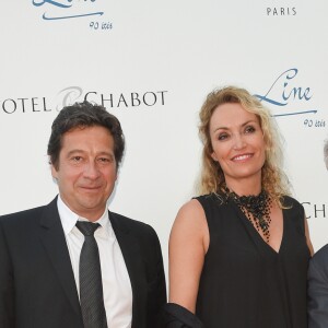 Laurent Gerra, sa compagne Christelle Bardet et Thierry Fremaux - Soirée du 90ème anniversaire de Line Renaud sur le Bateau Potel et Chabot "Pavillon Seine" à Paris le 2 juillet 2018. © Coadic Guirec/Bestimage