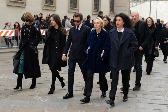Anna Wintour, Bee Shaffer, Francesco Carrozzini, Carla Sozzani, Sara Maino - Cérémonie religieuse en l'honneur de Franca Sozzani (rédactrice en chef de Vogue Italie décédée le 22 décembre 2016) à Milan, le 27 février 2017