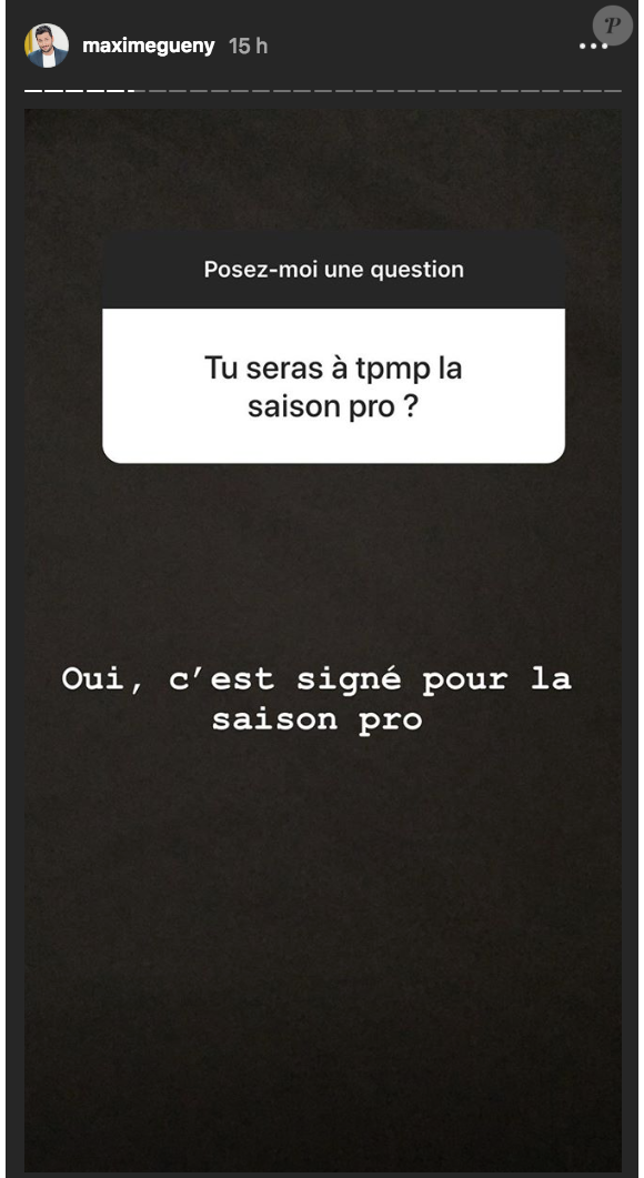 Maxime Guény officialise son retour dans "Touche pas à mon poste" (C8) sur Instagram, le 11 juillet 2018.