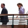  La duchesse Catherine de Cambridge (Kate Middleton) et la duchesse Meghan de Sussex (Meghan Markle) arrivant à Wimbledon le 14 juillet 2018, quelques dizaines de minutes avant le début de la finale dames opposant Serena Williams et Angelique Kerber. 
