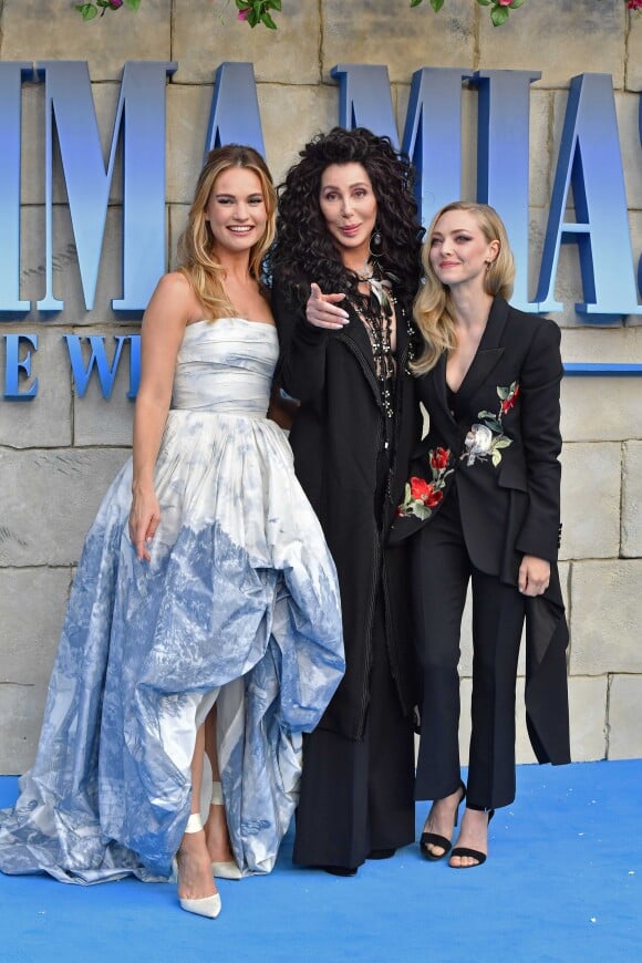 Amanda Seyfried, Lily James, Meryl Streep à l'avant-première de "Mamma Mia! Here We Go Again" au cinéma Eventim Apollo à Londres, le 16 juillet 2018.