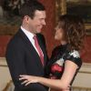 Portrait de la princesse Eugenie et de son fiancé Jack Brooksbank au palais de Buckingham à Londres le 22 janvier 2018, suite à l'annonce de leurs fiançailles. Jack a fait sa demande un peu plus tôt dans le mois au cours d'un séjour au Nicaragua.
