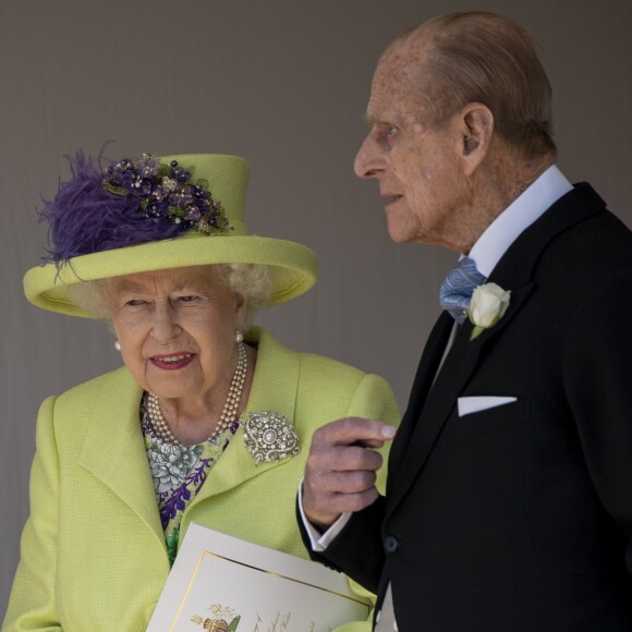 La reine Elizabeth II et le prince Philip, duc d'Edimbourg, au mariage du prince Harry et de Meghan Markle au château de Windsor, le 19 mai 2018.