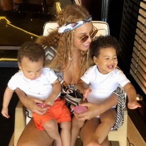 Beyoncé et ses enfants Sir et Rumi. Juillet 2018.