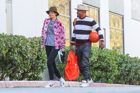 Exclusif - Katie Holmes et son compagnon Jamie Foxx sont allés jouer au basket en amoureux le jour de la St Valentin à Los Angeles, le 14 février 2018