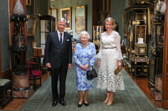 La reine Elisabeth II d'Angleterre reçoit le roi Philippe et la reine Mathilde de Belgique au Château de Windsor, le 14 juillet 2018.