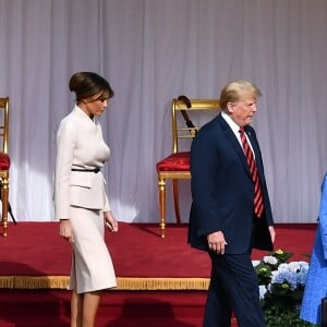 La reine Elizabeth II d'Angleterre reçoit le président Donald Trump et sa femme la première dame Melania au Château de Windsor le 13 juillet 2018.