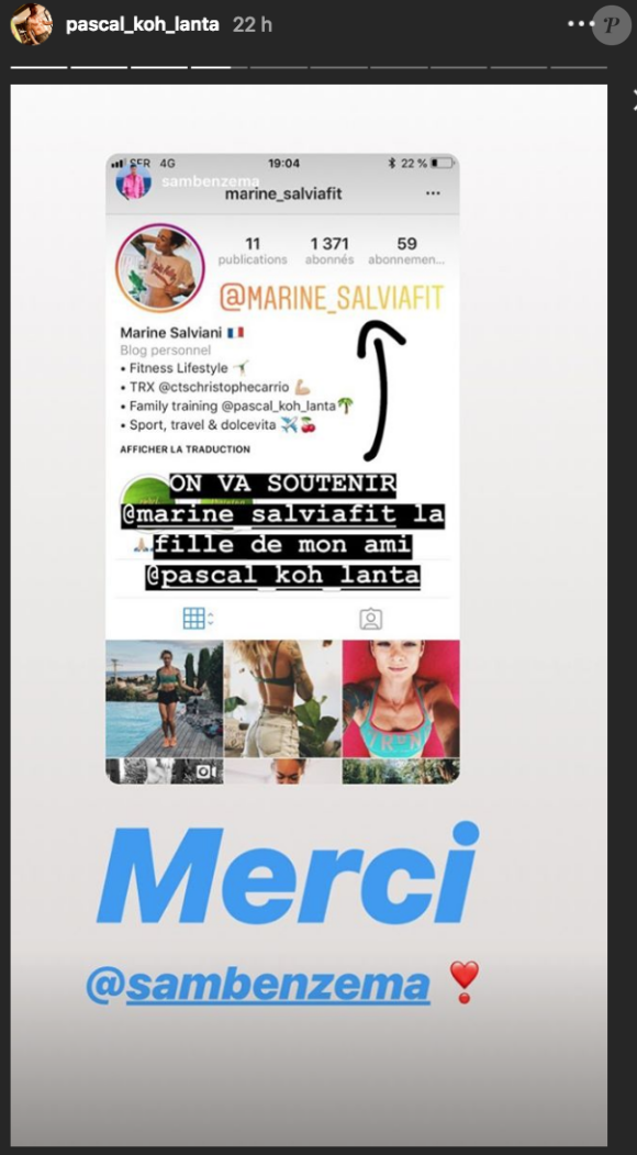 Les personnalités soutiennent le compte Instagram de Marine Salviani, la fille de Pascal ("Koh-Lanta"). Août 2018.