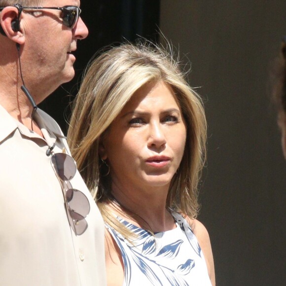 Exclusif - Jennifer Aniston sur le tournage du film 'Murder Mystery' au lac de Côme en Italie, le 30 juillet 2018.