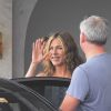 Adam Sandler et Jennifer Aniston quittent leur hôtel pour se rendre sur le tournage de sur le tournage du film 'Murder Mystery' à Portofino le 28 juillet 2018