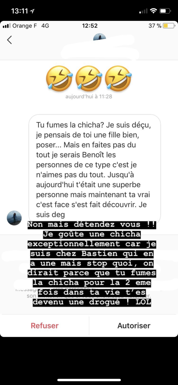 Jesta (Koh-Lanta) critiquée pour avoir fumé une chicha, elle répond sur Instagram. Août 2018.