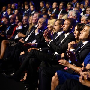 David et Victoria Beckham durant le tirage au sort de la Champions League dans la salle des Princes du Grimaldi Forum à Monaco le 30 août 2018. © Bruno Bebert / Bestimage