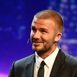 Aleksander Ceferin, le président de l'UEFA remet le prix du Président à David Beckham durant le tirage au sort de la Champions League dans la salle des Princes du Grimaldi Forum à Monaco le 30 août 2018. © Bruno Bebert / Bestimage