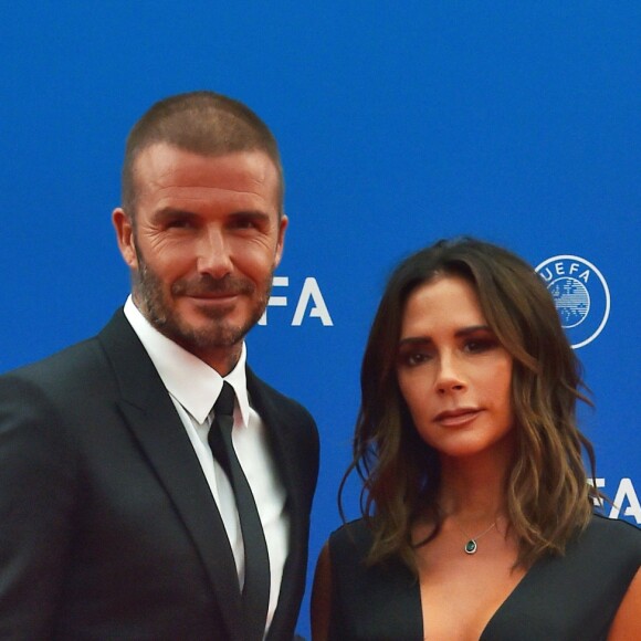 David et Victoria Beckham durant le tirage au sort de la Champions League dans la salle des Princes du Grimaldi Forum à Monaco le 30 août 2018. © Bruno Bebert / Bestimage