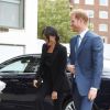 Le prince Harry, duc de Sussex, et Meghan Markle, duchesse de Sussex (en combinaison Altuzarra), arrivant à l'hôtel Royal Dorchester pour la cérémonie annuelle des WellChild Awards à Londres le 4 septembre 2018.